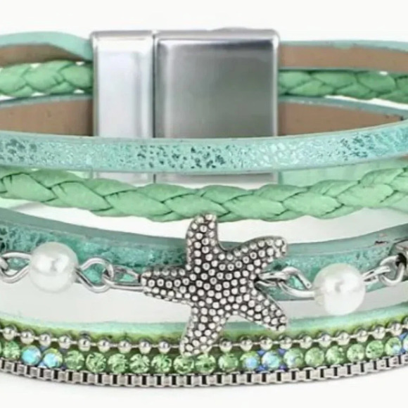 Stylish Starfish Turtle Bracelet Ocean Theme Handcrafted 4-layer Faux Leather - Picture 2 of 4